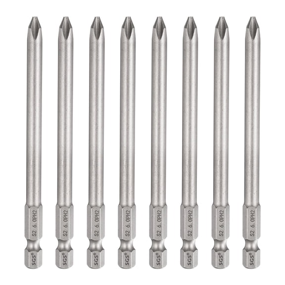 Uxcell 8pcs #2 Phillips Screwdriver Bit PH2 1/4" Hex Shank 4" (100mm) Long 0.24" Rod Magnetic Cross Head Drill Bits S2 Steel Industrial Screw Driver Bit