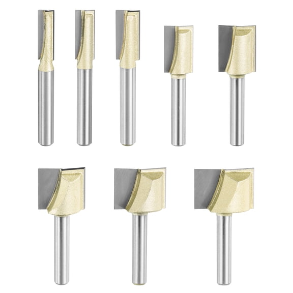 Uxcell 8pcs Bottom Cleaning Router Bit 1/5"-1" Diameter 1/4" Shank Carbide Tipped Surfacing Planing Router Bits