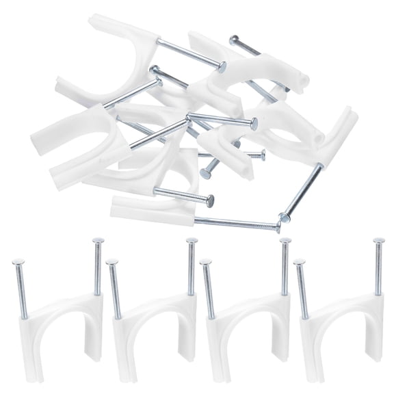 Uxcell 8pcs Cable Clips 50mm Half Clamp J-Hook with Nail Circular Double Nail in Cable Wire Clips on Wall for RG6 RG59 CAT6 RJ45 Ethernet Tacks Coax Pex Tubing Pipe Support, White