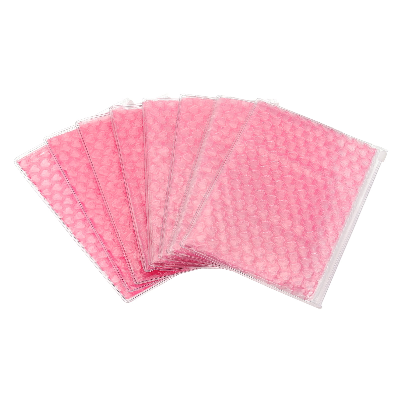 Uxcell 8Pcs Clear Heart Bubble Pouches Zipper Cushioning Bag 5.91x8.66" Lightweight Mailing Storagee Rose Red