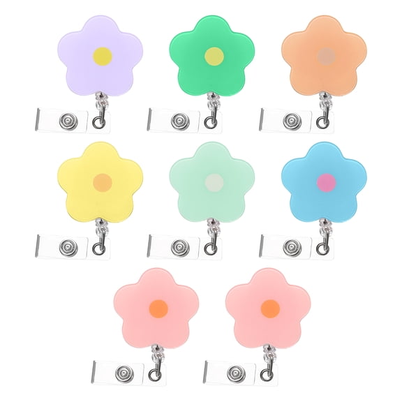 Uxcell 8pcs Cute Flower Badge Reel Retractable Floral ID Badge Reel Name Tag Badge Holder Clip with Clips and Retractable Cord for Office Teacher, 7 Colors