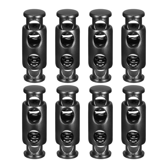 Uxcell 8pcs Double Hole Metal Cord Locks Spring Stop Toggle Stoppers for Drawstrings, Shoelaces, Bags, Black Matte