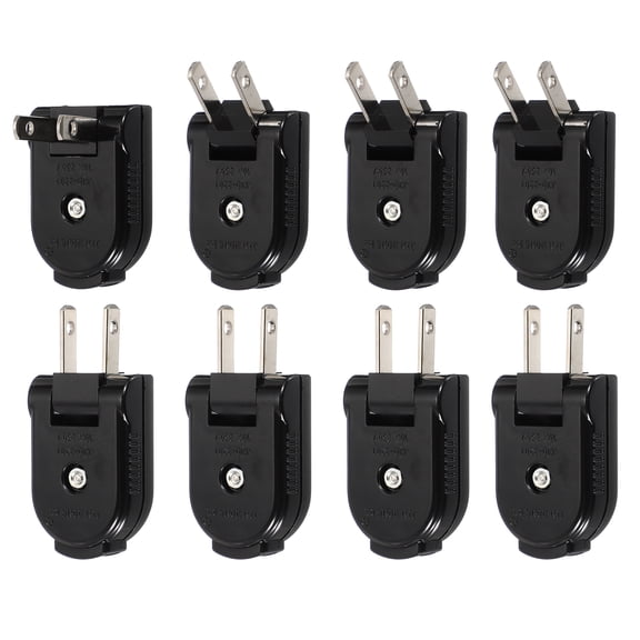 Uxcell 8pcs Extension Cord Replacement Male Plug, 2 Prong Replacement Plug Rotatable for Small Appliances Strips Lamps, Black