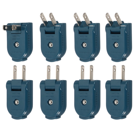Uxcell 8pcs Extension Cord Replacement Male Plug, 2 Prong Replacement Plug Rotatable for Small Appliances Strips Lamps, Blue
