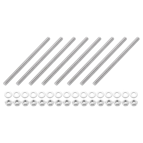 Uxcell 8pcs Fully Threaded Rod, M6 x 100mm 201 Stainless Steel Right Hand Threads Rods with Nuts and Flat Washer Fully Studding Rod Bar for Clamps, Hangers and U-Bolts