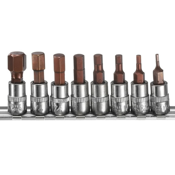 Uxcell 8pcs H2-H10 Hex Bit Socket Set 1/4" Square Drive Metric Extension Impact Bit Power Nut Driver Set S2 & CR-V Steel Socket Ratchet Wrench Bits, Silver Red