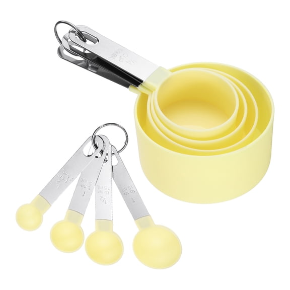 Uxcell 8pcs Measuring Cups and Spoons Set 1/2tsp - 1tbsp 1/4 Cup - 1 Cup Nesting Stainless Steel Measure Scoop Cup Kitchen Gadgets for Cooking Baking, Nordic Yellow