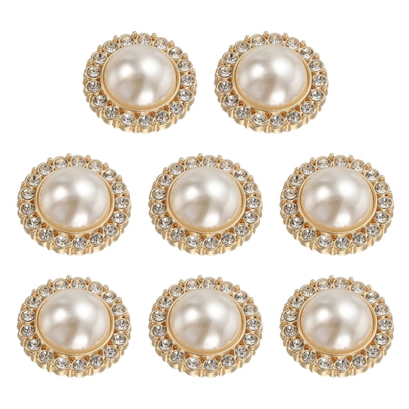 Uxcell 8pcs Metal Button 25mm Round Pearl Sewing Buttons for Dress Crafts, Gold