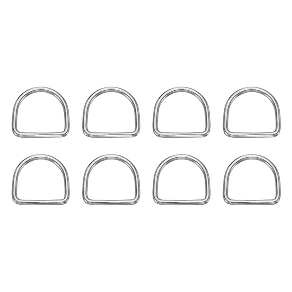 Uxcell 8pcs Metal D Ring ( 1"- 25mm) - 304 Stainless Steel 3mm Thick D Buckle Solid Welded Flat Dee Ring, for Backpack Wallets Leather Straps Webbing Pet Collars, Silver