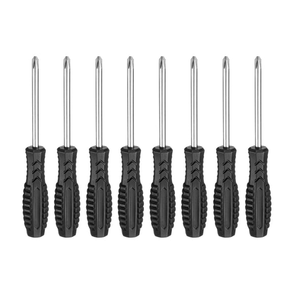 Uxcell 8pcs PH2 Mini Phillips Screwdriver #2 5.7" Length Screwdrivers 3" Carbon Steel with Ergonomic Handle for DIY Repairing, Black