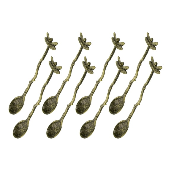 Uxcell 8pcs Retro Dragonfly Spoon, 4.3 Inch Coffee Spoon, Stirring Spoon, Tea Spoon, Dessert Spoon, Curve Handle Spoon Kitchen Gadget, Cyan