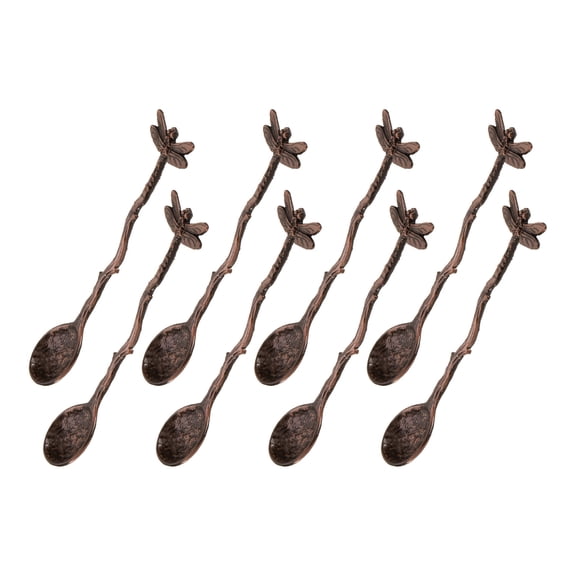 Uxcell 8pcs Retro Dragonfly Spoon, 4.3 Inch Coffee Spoon, Stirring Spoon, Tea Spoon, Dessert Spoon, Curve Handle Spoon Kitchen Gadget, Red
