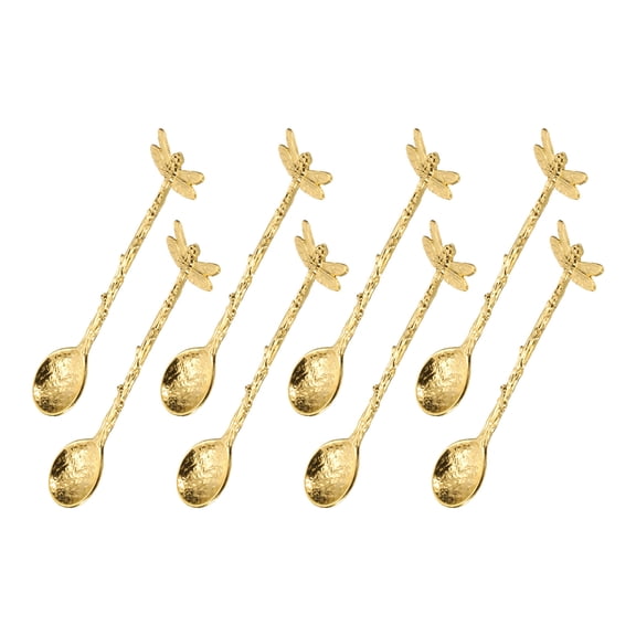 Uxcell 8pcs Retro Dragonfly Spoon, 4.3 Inch Coffee Spoon, Stirring Spoon, Tea Spoon, Dessert Spoon, Straight Handle Spoon Kitchen Gadget, Gold
