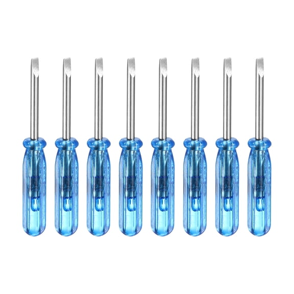 Uxcell 8pcs SL2.0 Mini Flat Head Screwdriver 1.77" Length Screwdrivers 1" Carbon Steel with Ergonomic Handle for DIY Repairing, Blue