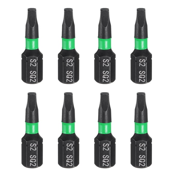 Uxcell 8pcs SQ2 Square Screwdriver Bit 1/4" Hex Shank 25mm/1" Length Magnetic 4 Point Head Hex Bits S2 Steel Screw Driver Bit Industrial Grade Electric Drill Bits