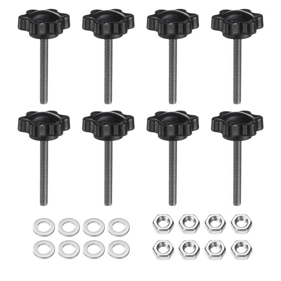 Uxcell 8pcs Star Clamping Knobs with Nuts Washers M4 x 35mm 304 Stainless Steel Stud 25mm 6-Star Head Threaded Stud Hand Knobs