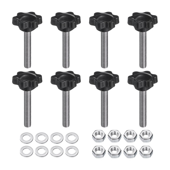 Uxcell 8pcs Star Clamping Knobs with Nuts Washers M6 x 35mm 304 Stainless Steel Stud 25mm 6-Star Head Threaded Stud Hand Knobs
