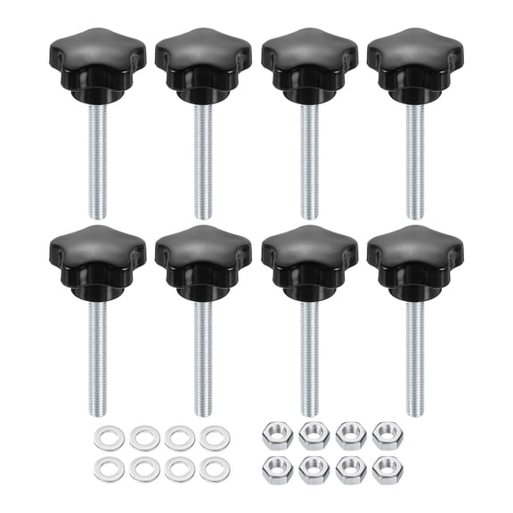 Uxcell 8pcs Star Clamping Knobs with Nuts Washers M6 x 45mm Zinc Plated Steel Stud 31mm 5-Star Head Threaded Stud Hand Knobs