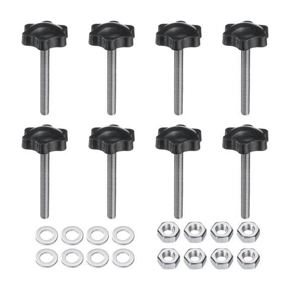 Uxcell 8pcs Star Clamping Knobs with Nuts Washers M6 x 50mm 304 Stainless Steel Stud 32mm 6-Star Head Threaded Stud Hand Knobs