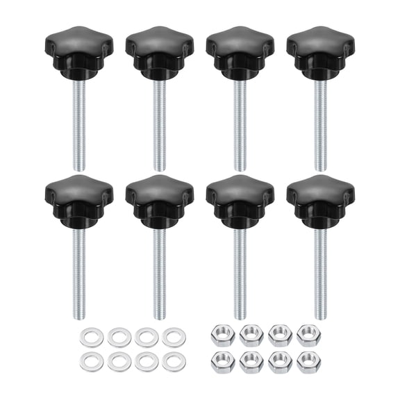 Uxcell 8pcs Star Clamping Knobs with Nuts Washers M6 x 50mm Zinc Plated Steel Stud 31mm 5-Star Head Threaded Stud Hand Knobs