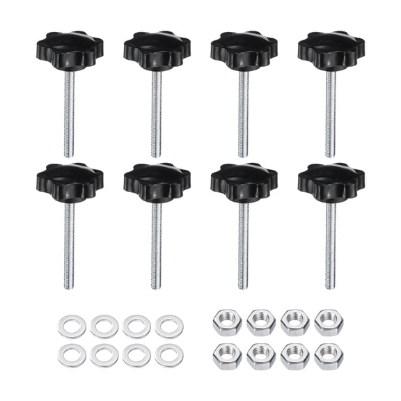 Uxcell 8pcs Star Clamping Knobs with Nuts Washers M6 x 55mm Zinc Plated Steel Stud 38mm 6-Star Head Threaded Stud Hand Knobs