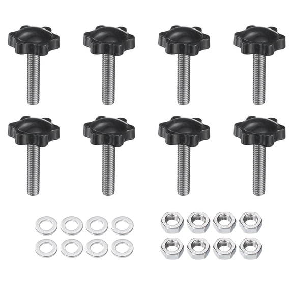 Uxcell 8pcs Star Clamping Knobs with Nuts Washers M8 x 35mm 304 Stainless Steel Stud 32mm 6-Star Head Threaded Stud Hand Knobs