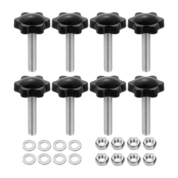Uxcell 8pcs Star Clamping Knobs with Nuts Washers M8 x 40mm 304 Stainless Steel Stud 32mm 6-Star Head Threaded Stud Hand Knobs