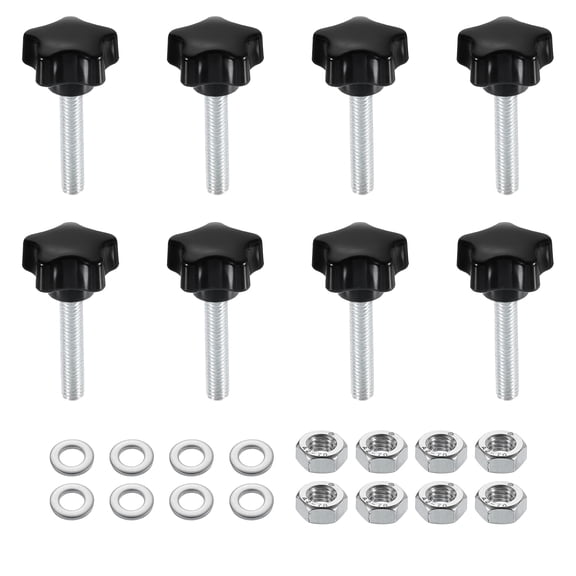 Uxcell 8pcs Star Knobs M6 x 30mm Zinc Plated Steel Stud 25mm 5-Star Head Nuts Washers