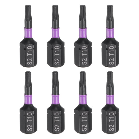 Uxcell 8pcs T10 Torx Screwdriver Bit 1/4" Hex Shank 25mm/1" Length Magnetic Star 6 Point Head Hex Bits S2 Steel Screw Driver Bit Industrial Grade Electric Drill Bits