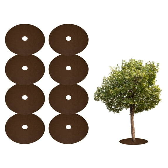 Uxcell 8pcs Tree Mulch Ring 16.5 Inch Non-Woven Round Tree Protector Weed Barrier Mat Plant Cover Rings for Weed Grass Control Root Protection, Brown