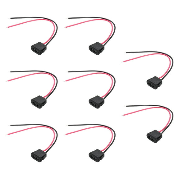 Uxcell 8pcs Type-C Female Chassis 2 Pin Wire, 5V 3A Square USB-C Female Socket to Pigtail Waterproof Terminal Extension Cable for PC, LED Lamps, Laptop 4"