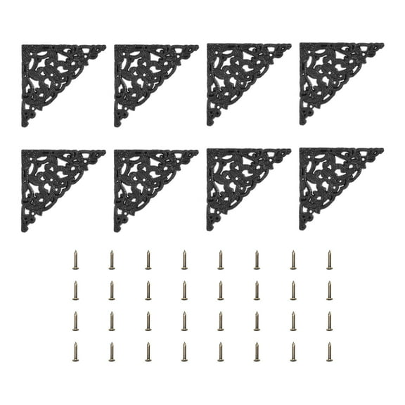 Uxcell 8pcs Vintage Flat Corners Bracket with Screw for Box Cupboard Furniture, Black