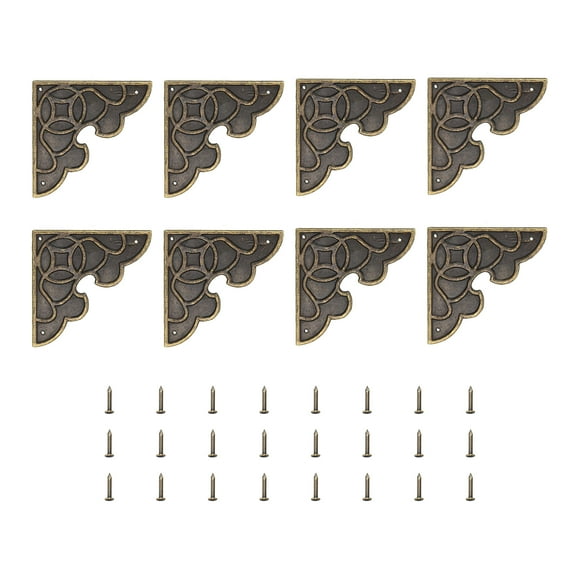 Uxcell 8pcs Vintage Flat Corners Brackets with Screw for Box Cupboard Furniture, Bronze