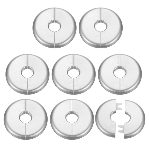 Uxcell 8pcs Wall Split Flange 17mm/0.7" Self-Adhesive Plumbing Cover Plates for Water Pipe Bathroom Kitchen Decoration,Silver Tone