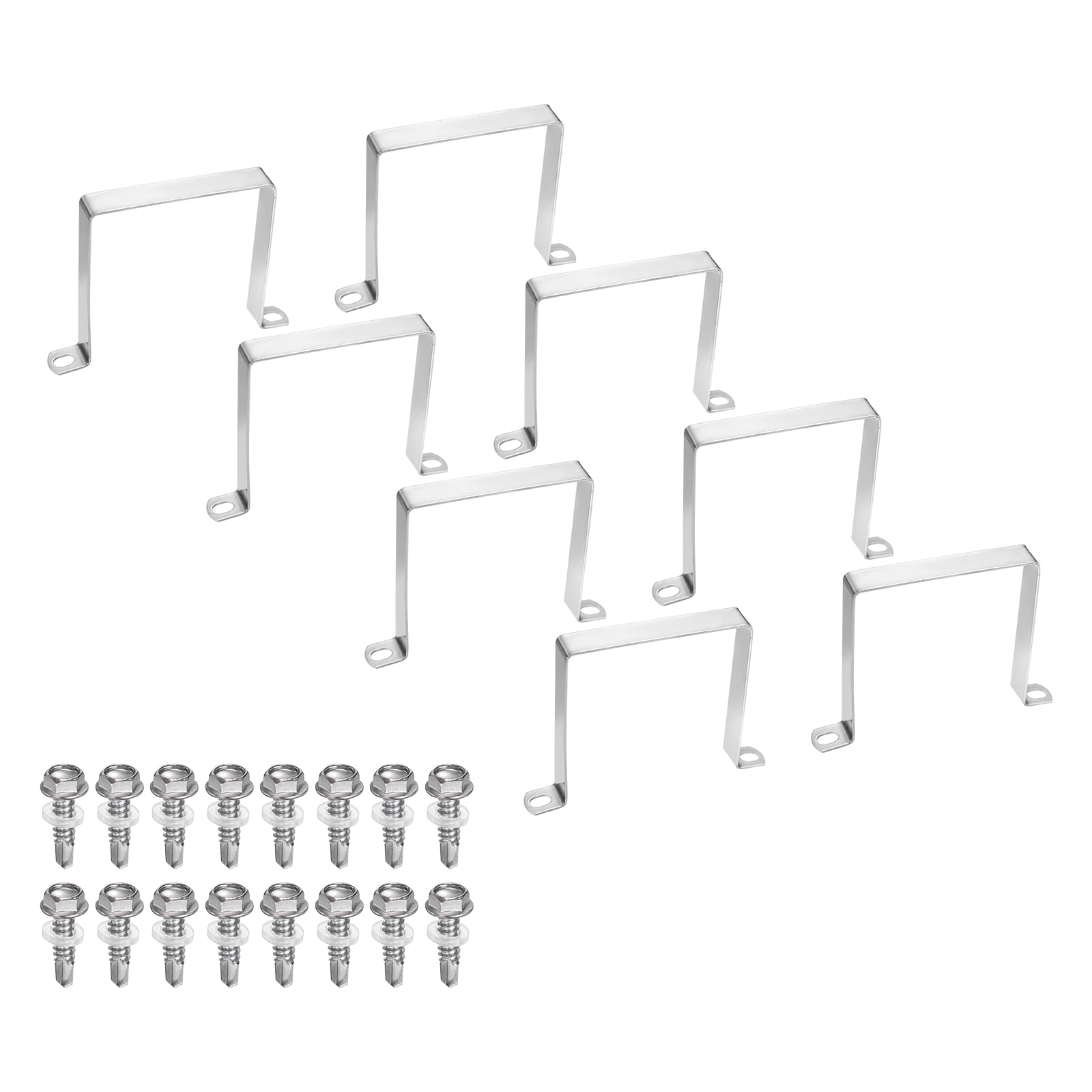 Uxcell 8set U Shaped Connector Bracket 100x100mm 304 Stainless Steel Square Pipe Clamp with Self Tapping Screw Square Tube Buckle for Pipe Hose Cable Automotive Parts, Silver