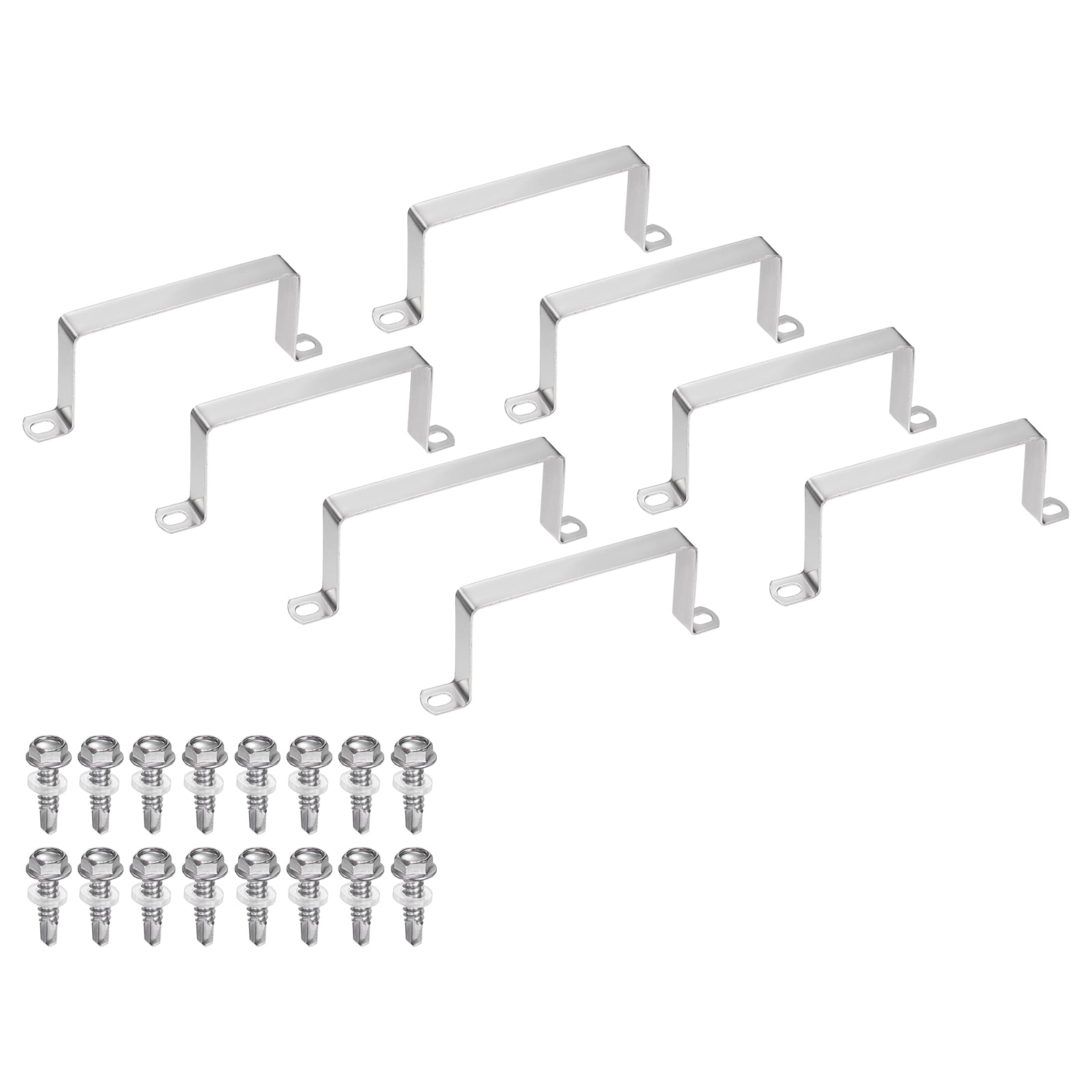 Uxcell 8set U Shaped Connector Bracket 120x60mm 304 Stainless Steel Square Pipe Clamp with Self Tapping Screw Square Tube Buckle for Pipe Hose Cable Automotive Parts, Silver