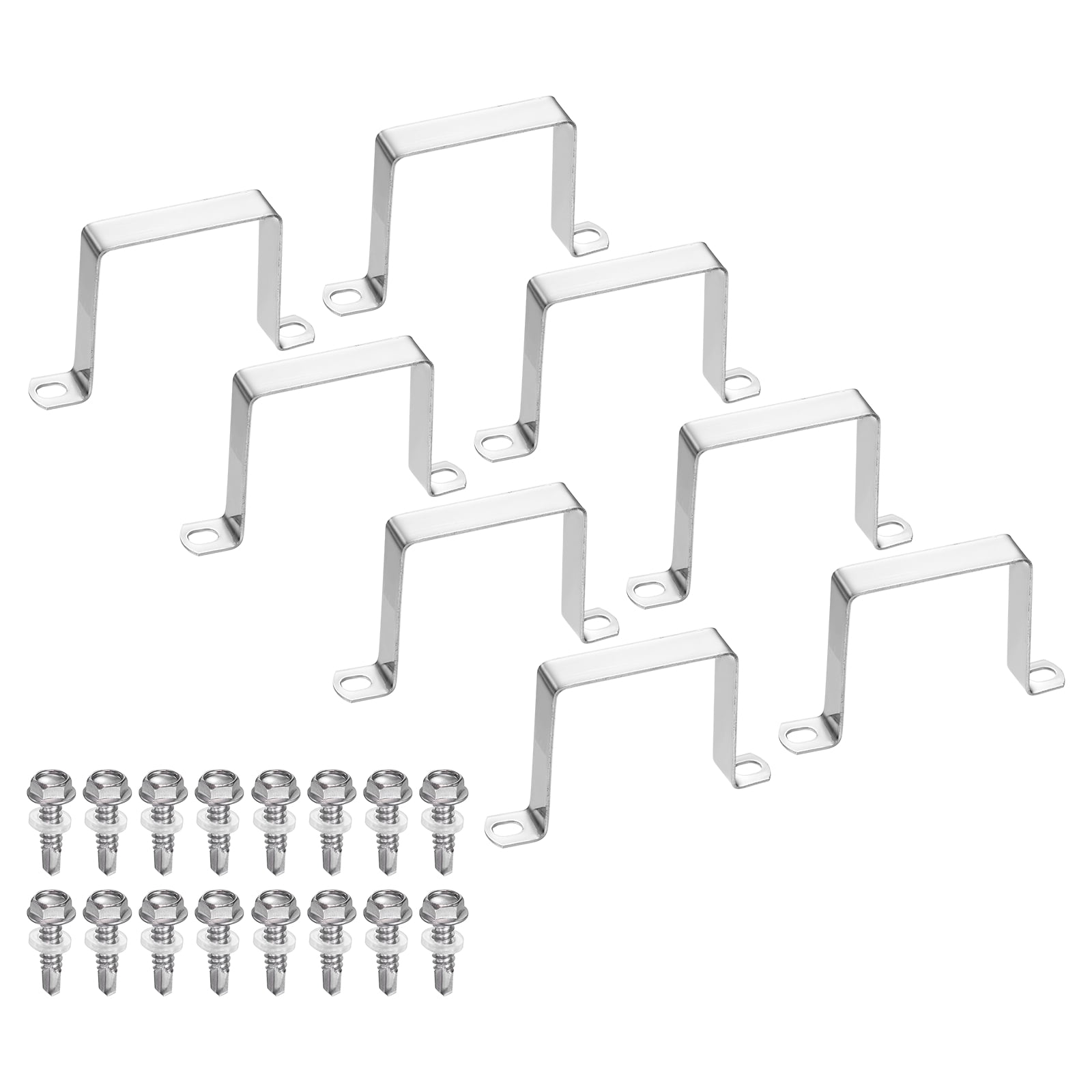 Uxcell 8set U Shaped Connector Bracket 70x70mm 304 Stainless Steel Square Pipe Clamp with Self Tapping Screw Square Tube Buckle for Pipe Hose Cable Automotive Parts, Silver