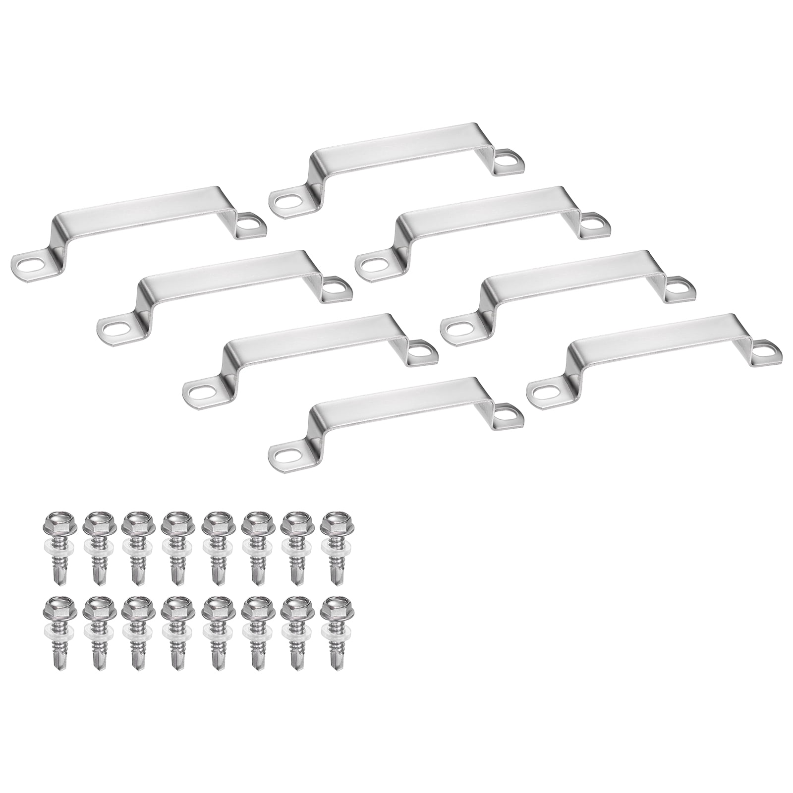 Uxcell 8set U Shaped Connector Bracket 80x20mm 304 Stainless Steel Square Pipe Clamp with Self Tapping Screw Square Tube Buckle for Pipe Hose Cable Automotive Parts, Silver