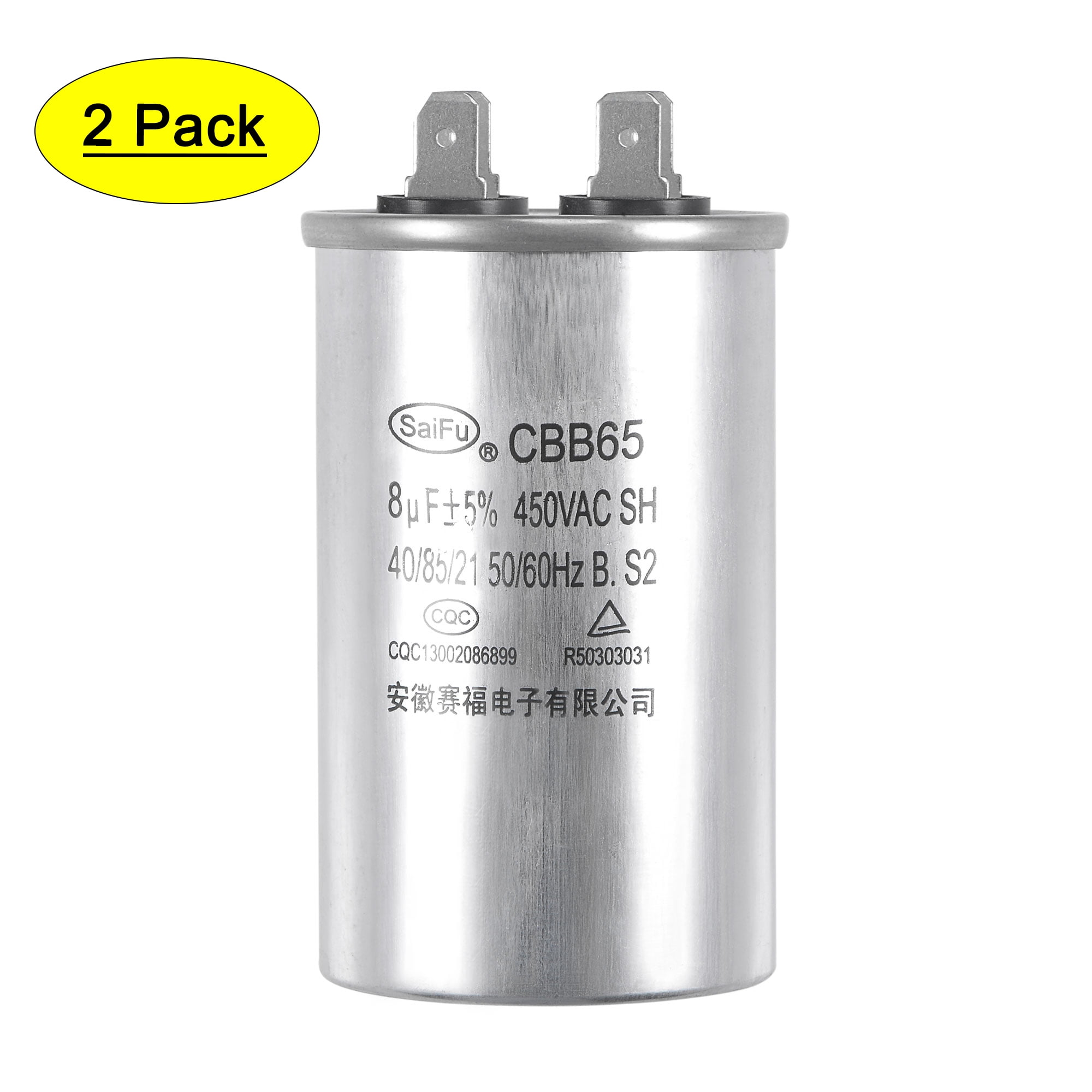 Uxcell 8uF 450V AC Aluminum Case with Terminal Round CBB65 Run Capacitor 2 Pack