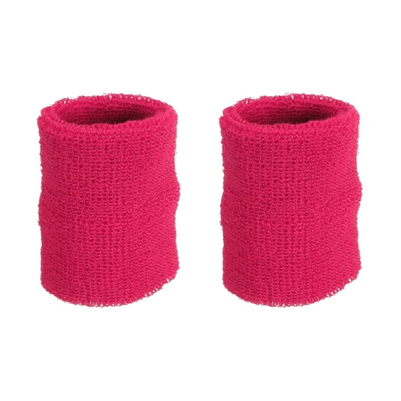 Uxcell 8x10cm Sport Wrist Bands Cotton Absorbent Athletic Sweatband, Dark Pink, 2 Pack