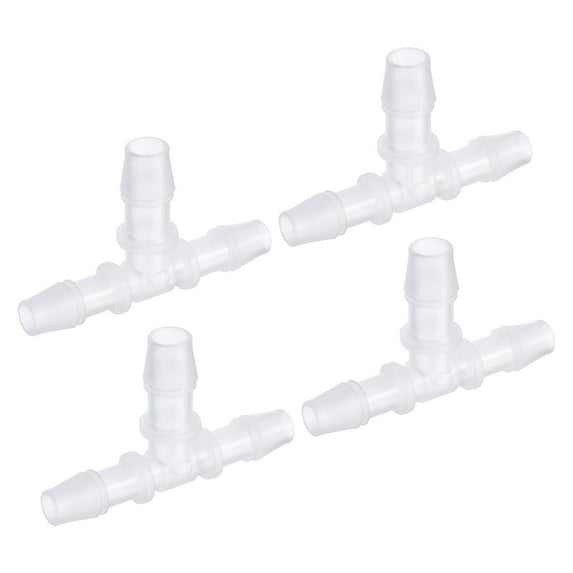Uxcell 8x10x8mm OD PP Reducing Barb Hose Fitting Tee T Shape 3 Way Pipe Connector, Translucent 4 Pack