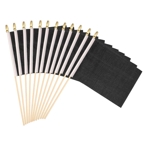 Uxcell 8x3 Inch Black Blank Stick Flag, 12Pcs Wooden Pole Handheld Solid Color Flag