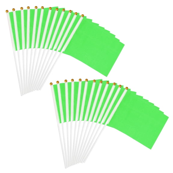 Uxcell 8x3 Inch Green Blank Stick Flag, 12Pcs Handheld Solid Color Flag