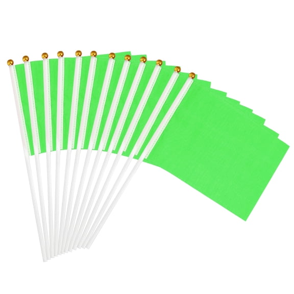 Uxcell 8x3 Inch Green Blank Stick Flag, 12Pcs Handheld Solid Color Flag