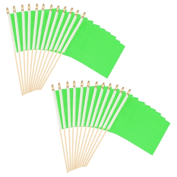Uxcell 8x3 Inch Green Blank Stick Flag, 24Pcs Wooden Pole Handheld Solid Color Flag
