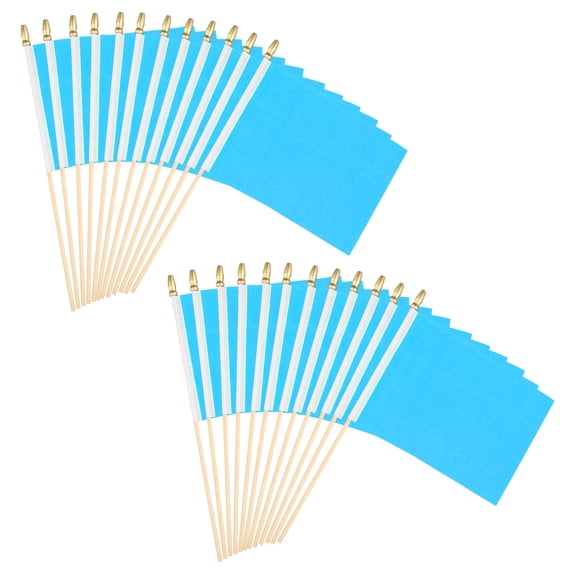 Uxcell 8x3 Inch Light Blue Blank Stick Flag, 24Pcs Wooden Pole Handheld Solid Color Flag