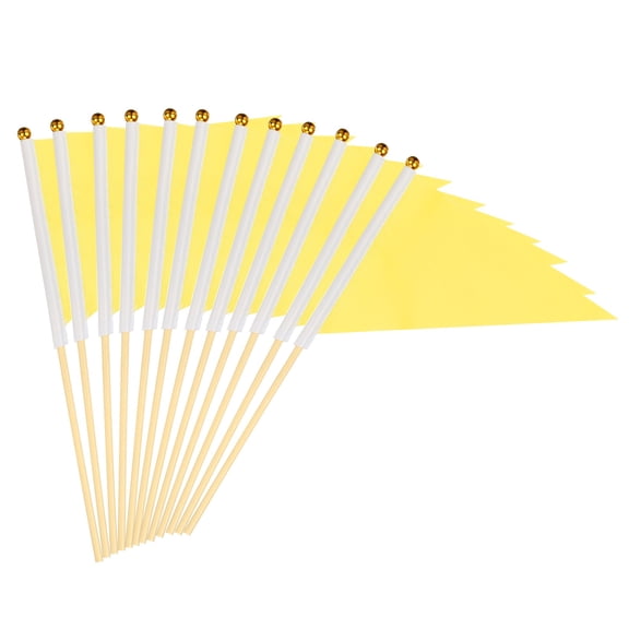 Uxcell 8x3 Inch Mini Pennant Flags, 25 Pcs Wooden Pole Small Handheld Flag for DIY Celebration Sports,Yellow