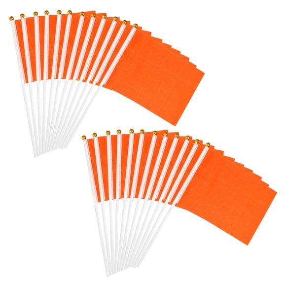 Uxcell 8x3 Inch Orange Blank Stick Flag, 12Pcs Handheld Solid Color Flag