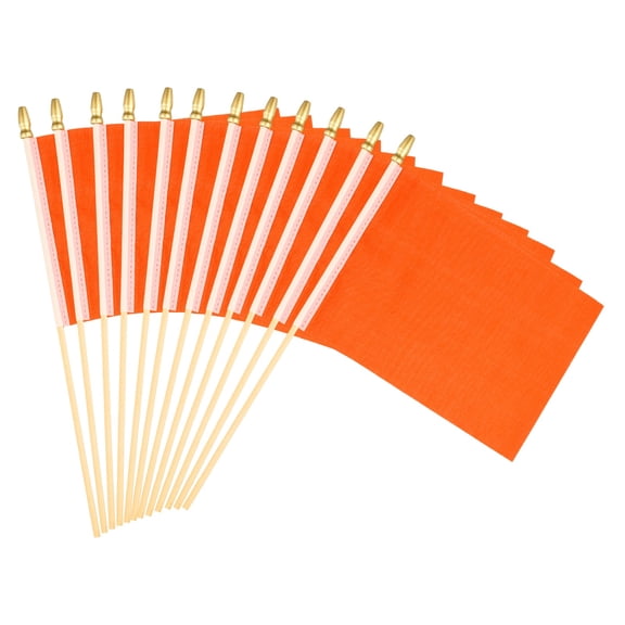 Uxcell 8x3 Inch Orange Blank Stick Flag, 12Pcs Wooden Pole Handheld Solid Color Flag