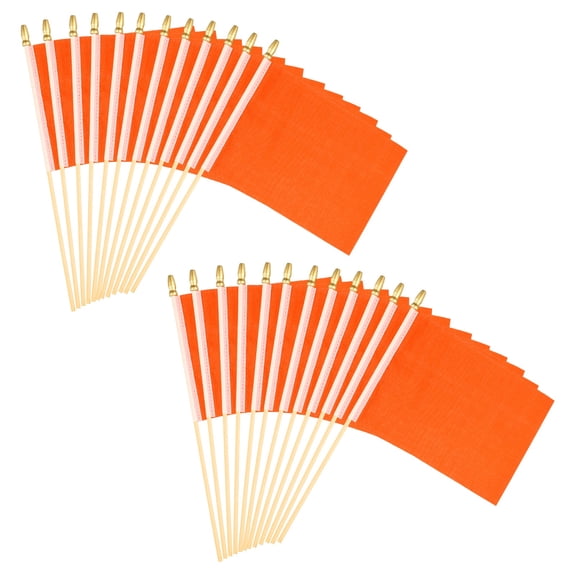 Uxcell 8x3 Inch Orange Blank Stick Flag, 24Pcs Wooden Pole Handheld Solid Color Flag